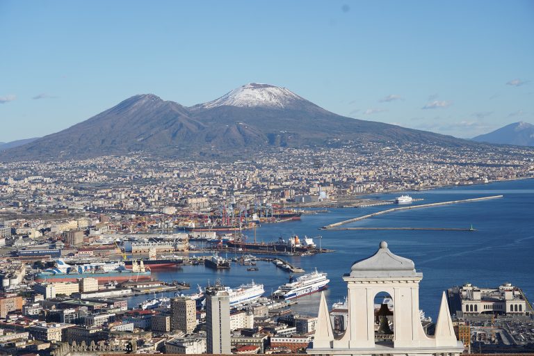 Mt. Vesuvius is a famous, active stratovolcano looming over Naples, Italy.