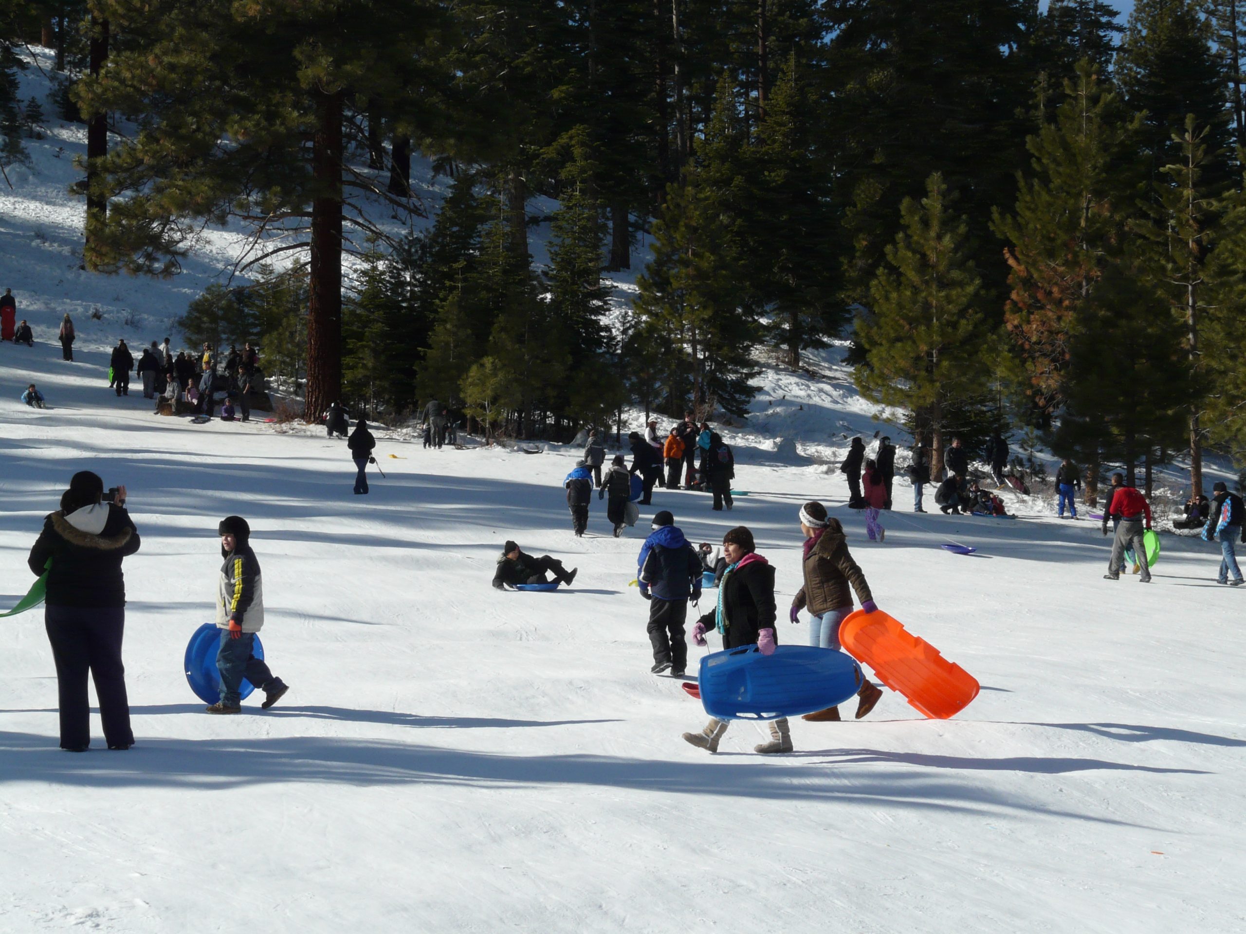 Sledding is a popular winter activity in Lake Tahoe,