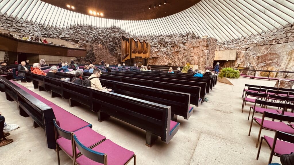 Interior of Temppeliaukio (Rock) Church, excavated granite walls