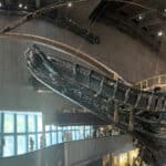 Bow of the 17th century Vasa warship towering inside the Stockholm Vasa Museum