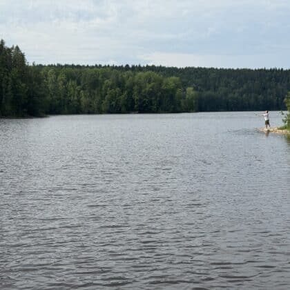 Finland angler casting on the lake